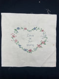 Counted Cross Stitch Completed Vintage - "Love is for giving" in a Floral-Shaped Heart