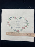 Counted Cross Stitch Completed Vintage - "Love is for giving" in a Floral-Shaped Heart