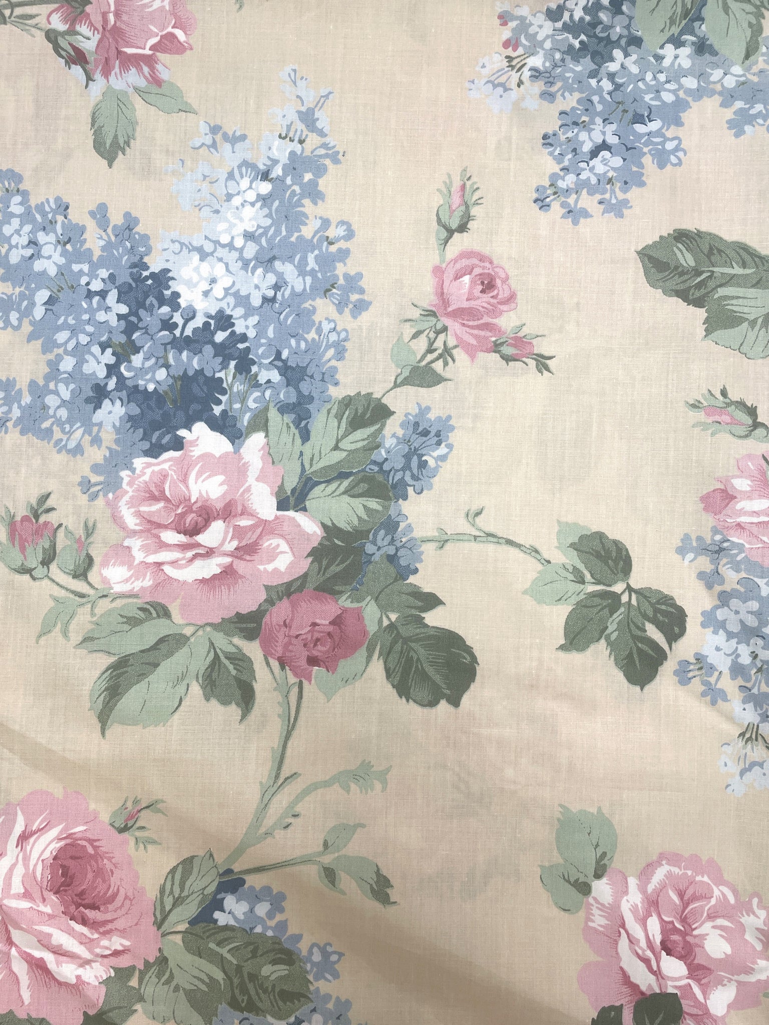 Poly/Cotton Vintage - Pink and Blue Flowers on Ecru