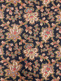 3 1/8 YD Cotton Quilted onto Polyester Batting Vintage - Autumnal Jacobean Flowers on Black