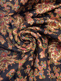 3 1/8 YD Cotton Quilted onto Polyester Batting Vintage - Autumnal Jacobean Flowers on Black