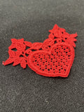 Embroidered Heart Applique Motif Vintage - White, Red, and Turquoise