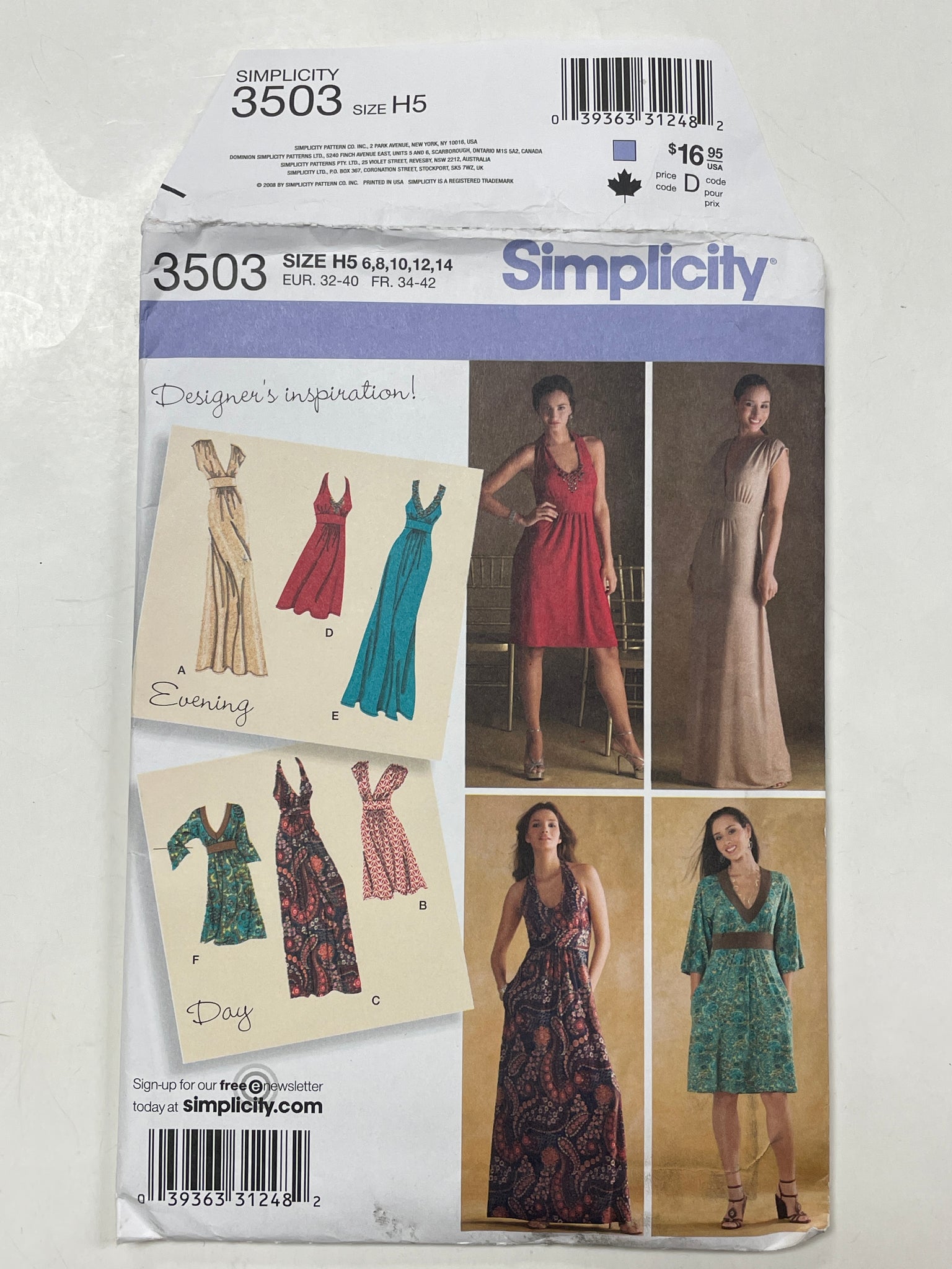 2008 Simplicity 3503 Sewing Pattern - Dress FACTORY FOLDED