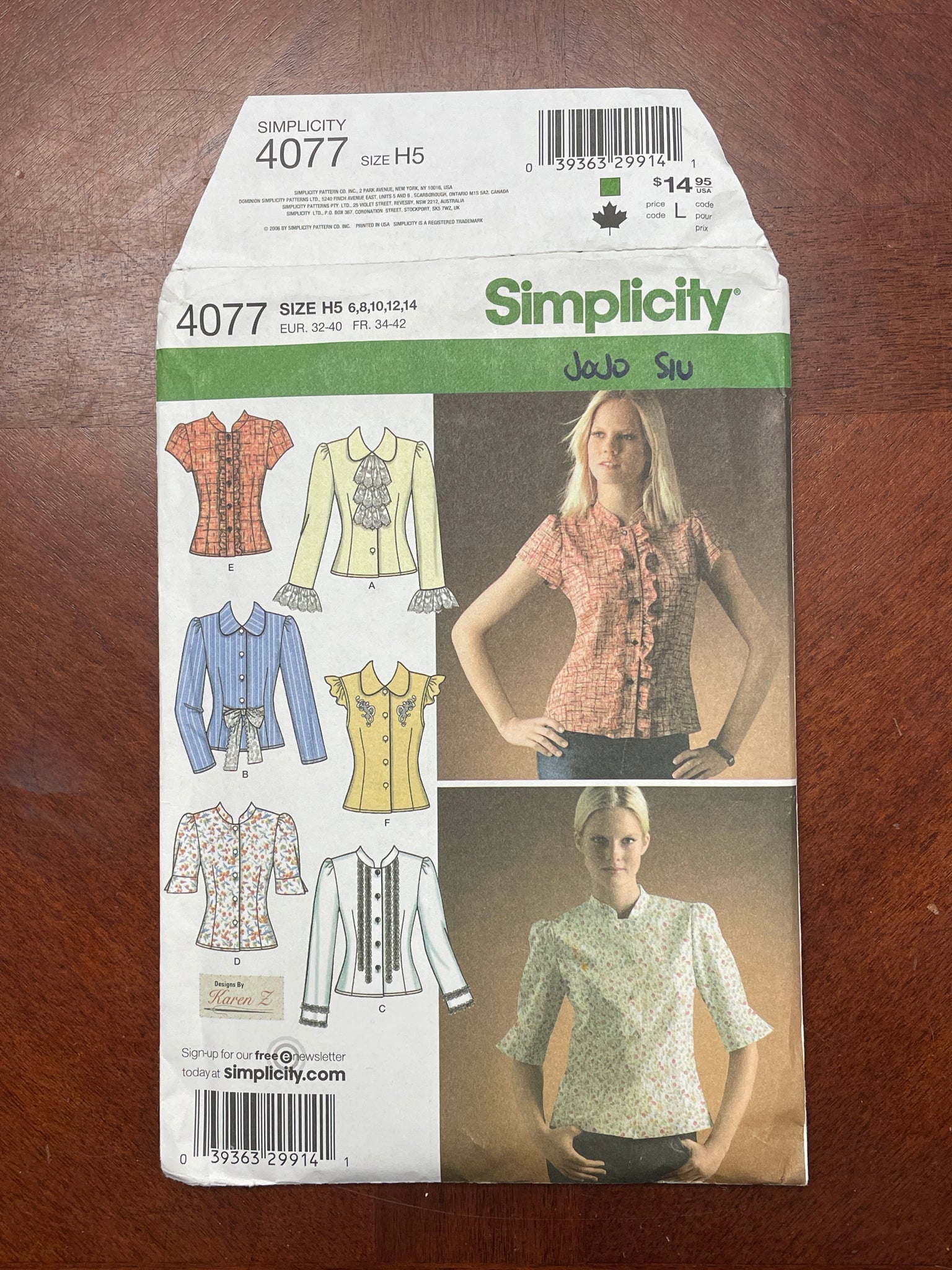 2006 Simplicity 4077 Pattern - Blouses FACTORY FOLDED