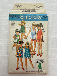 1970 Simplicity 8865 Sewing Pattern - Child's Dress, Jumper, Top and Shorts
