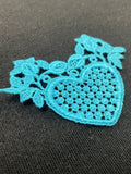 Embroidered Heart Applique Motif Vintage - White, Red, and Turquoise