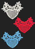 Embroidered Heart Applique Motif Vintage - White, Red, and Turquoise