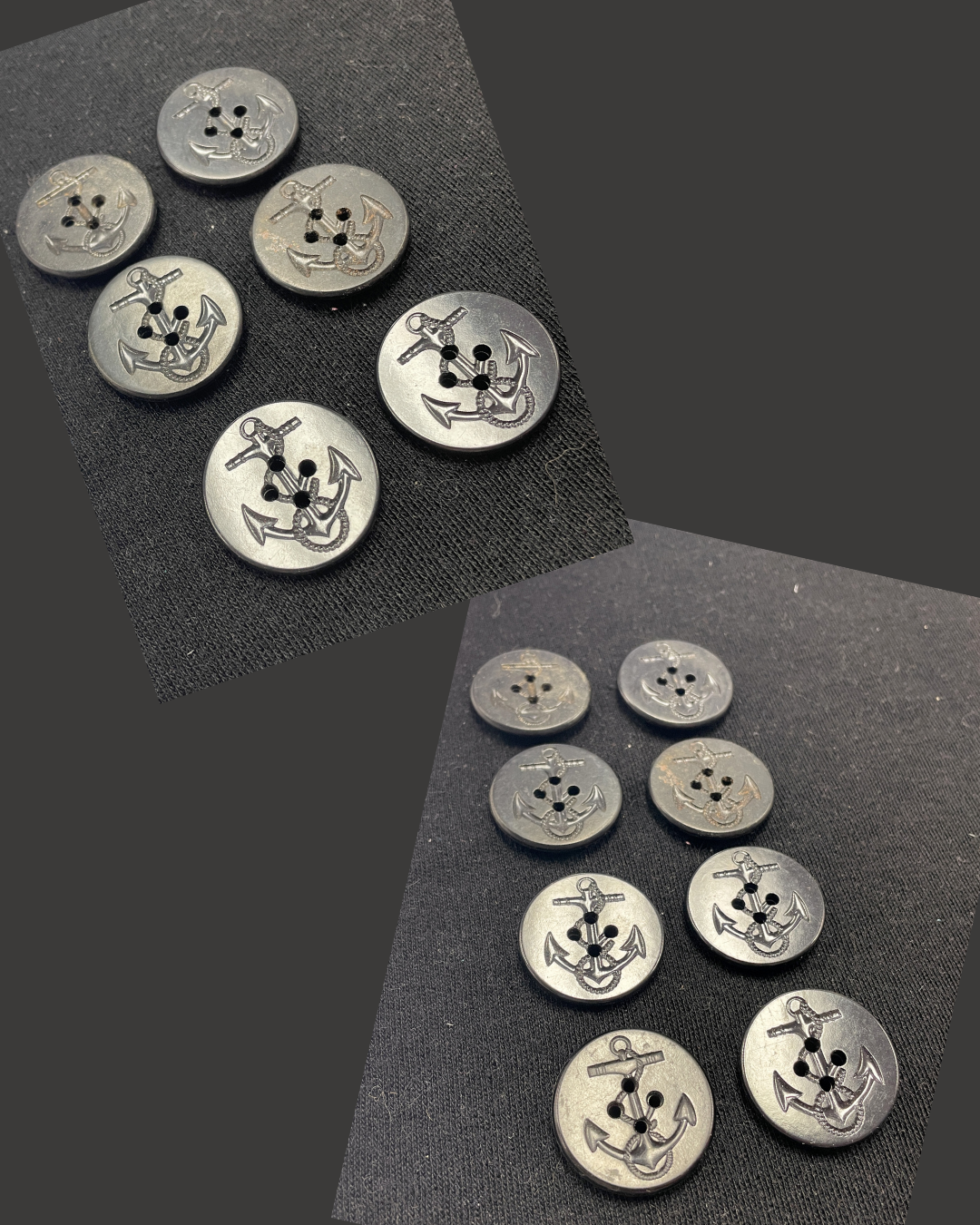 Button Plastic Set of 6 or 8 - 1 1/4" Black with Anchors