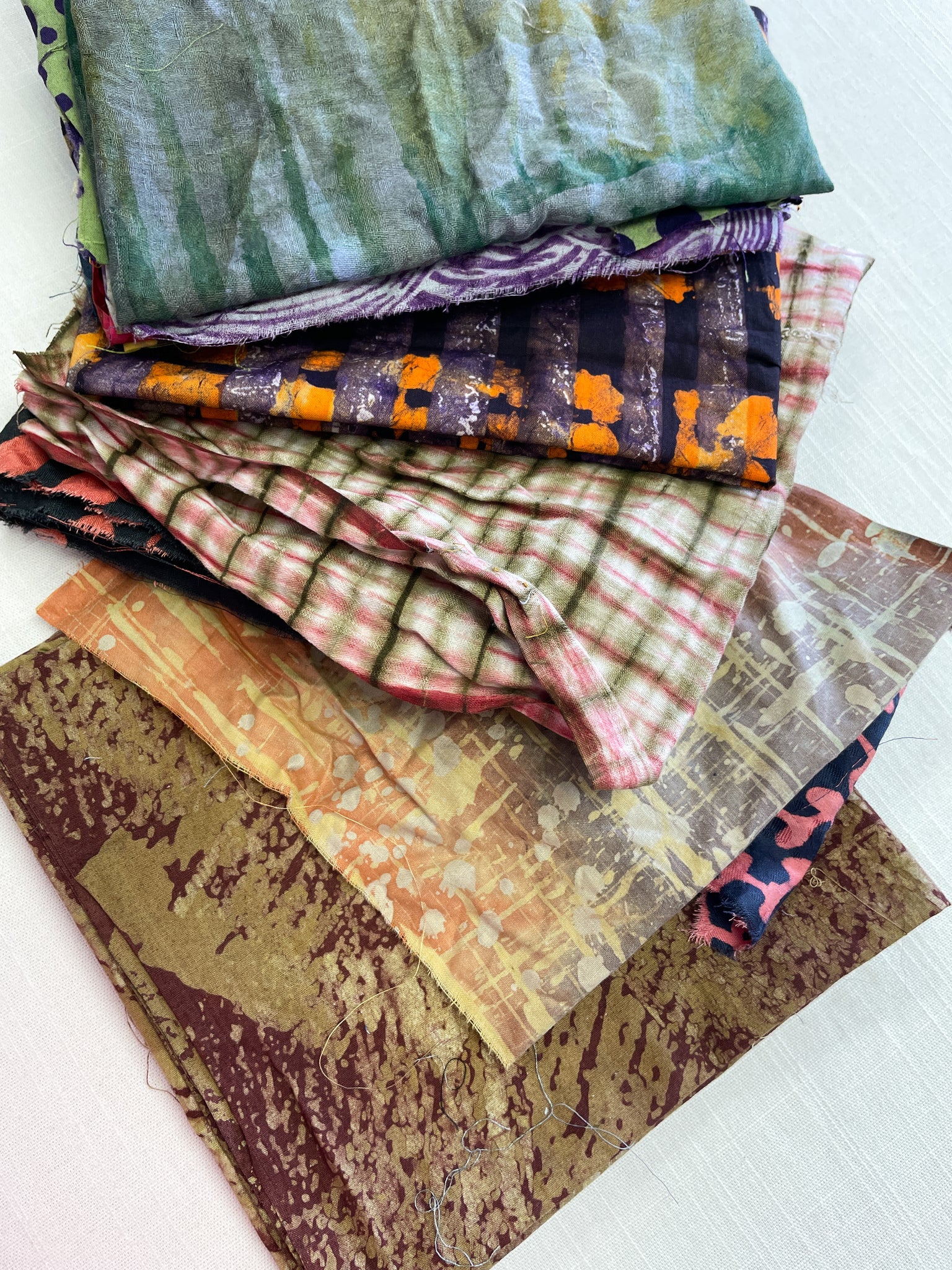 Cotton Mystery Scrap Remnant Bundle - Batiks and Hand-Dyed 1 POUND