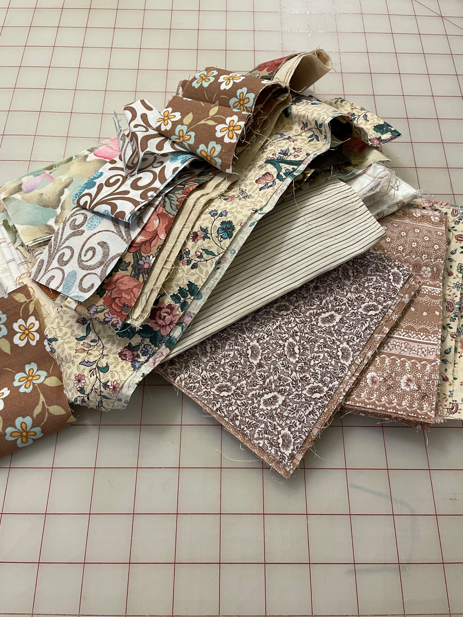Quilting Cotton Mystery Scrap Remnant Bundle - Beiges and Tans 1 POUND