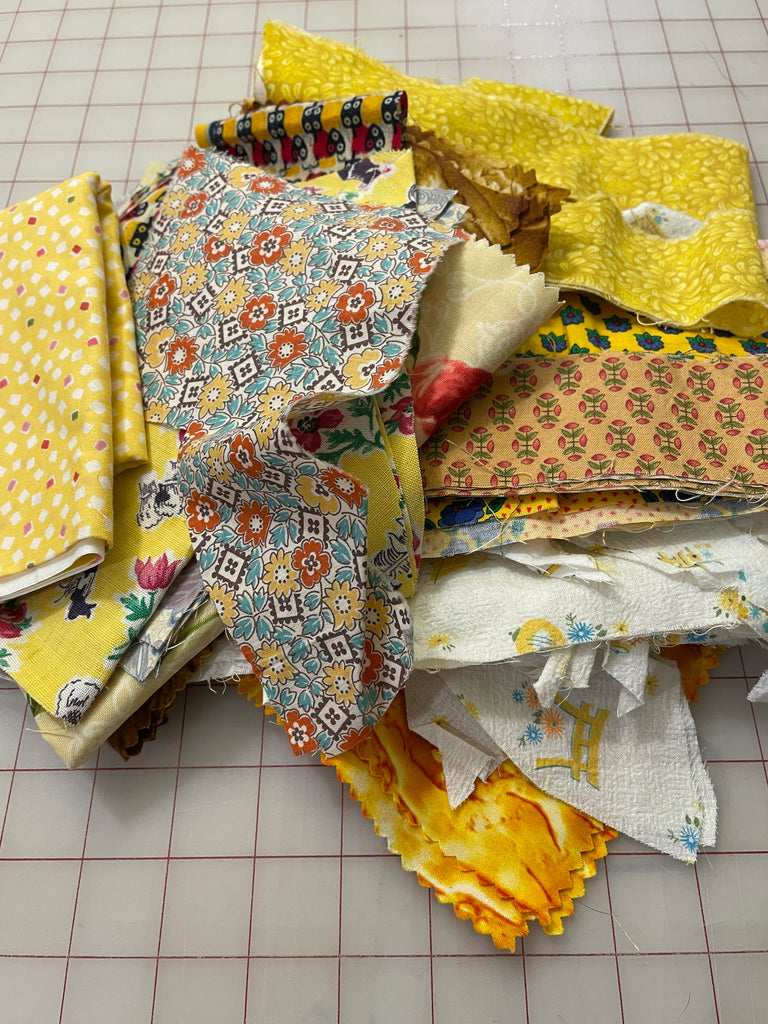 Quilting Cotton Mystery Scrap Remnant Bundle - Yellows 1 POUND