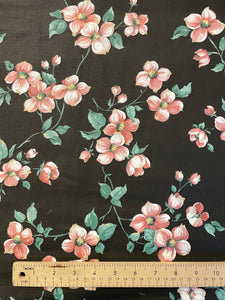 2 3/8 YD Quilting Poly Cotton - Pink Apple Blossoms on Black