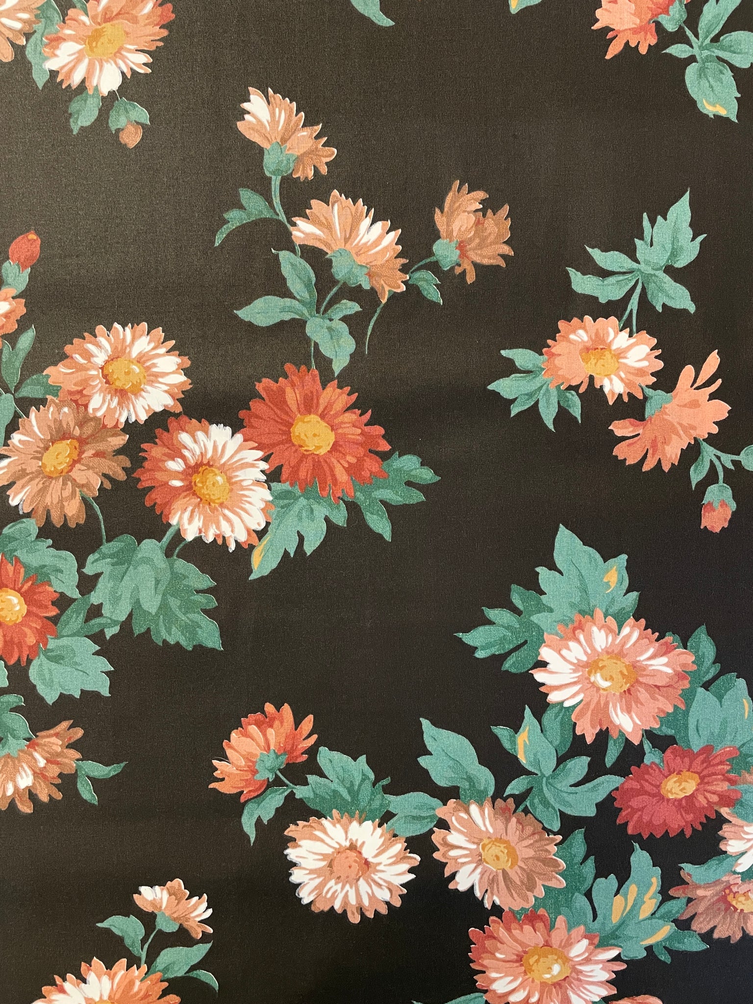 SALE Quilting Poly Cotton - Tan and Beige Daisies Black