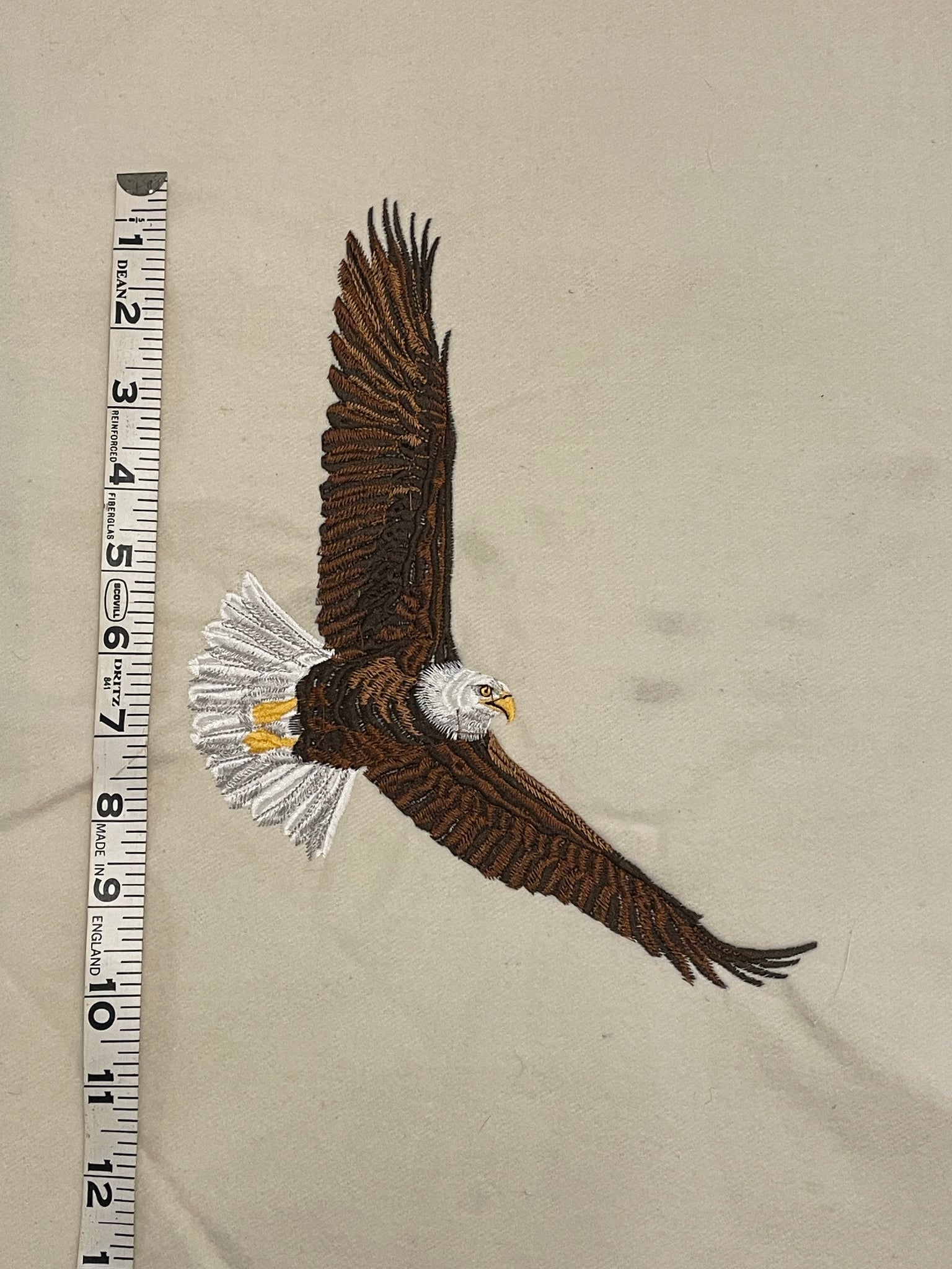 SALE Machine Embroidery Panel on Flannel - Bald Eagle on Cream or Light Blue