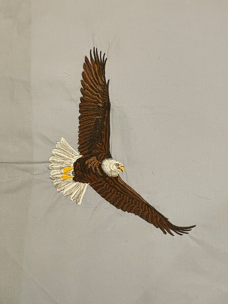 Machine Embroidery Panel on Flannel - Bald Eagle on Cream or Light Blue