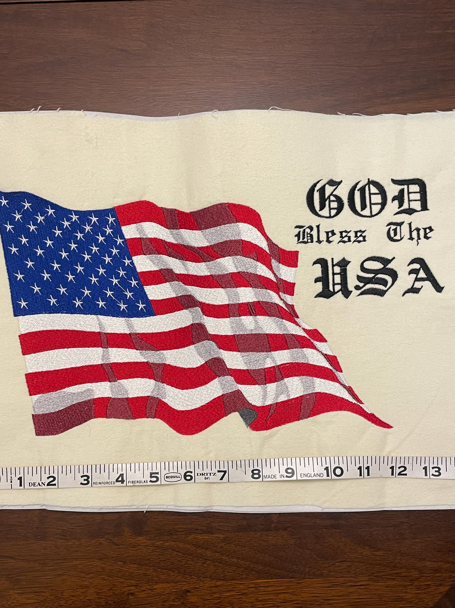 SALE Machine Embroidery Panel on Flannel - U.S.A. Flag on Cream Flannel