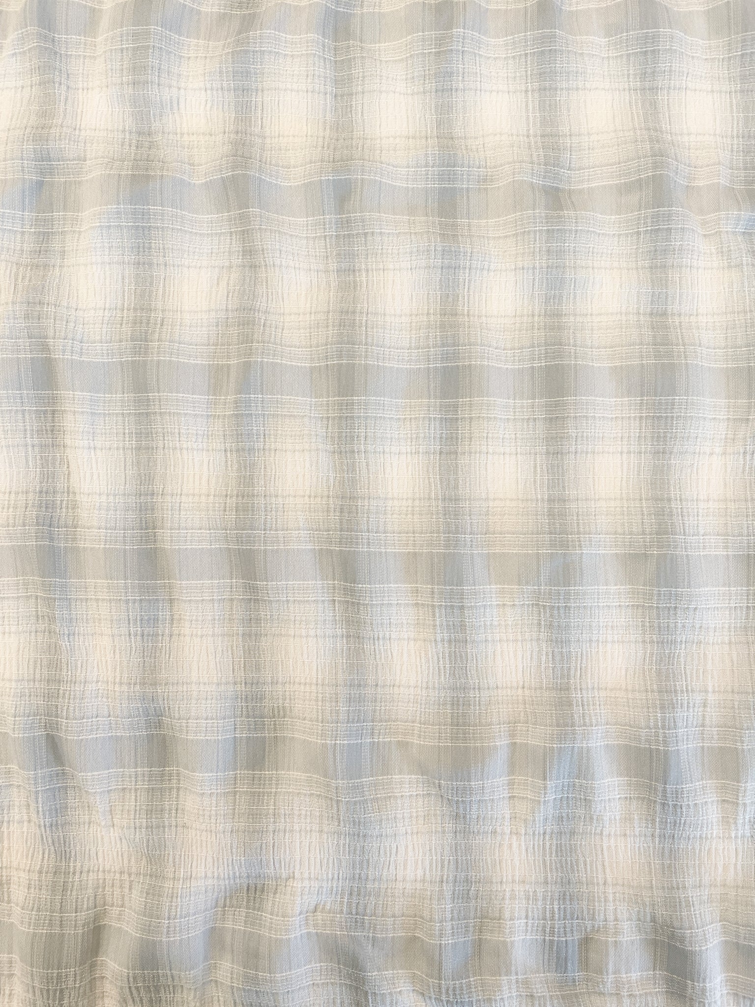 SALE Polyester Blend Crinkle Yarn-Dyed Plaid - Cool Gray and White