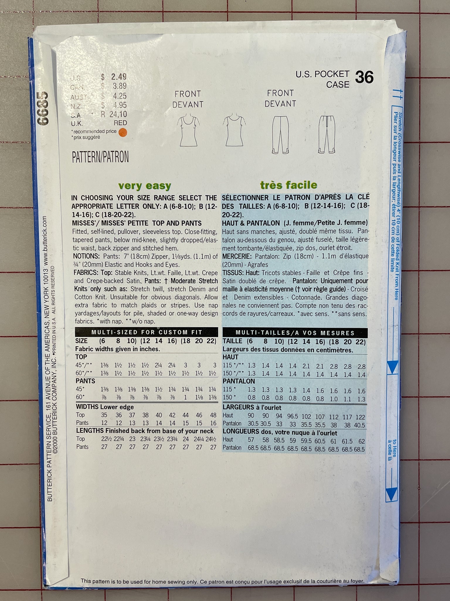 SALE 2000 See & Sew 6685 Pattern - Top and Pants FACTORY FOLDED