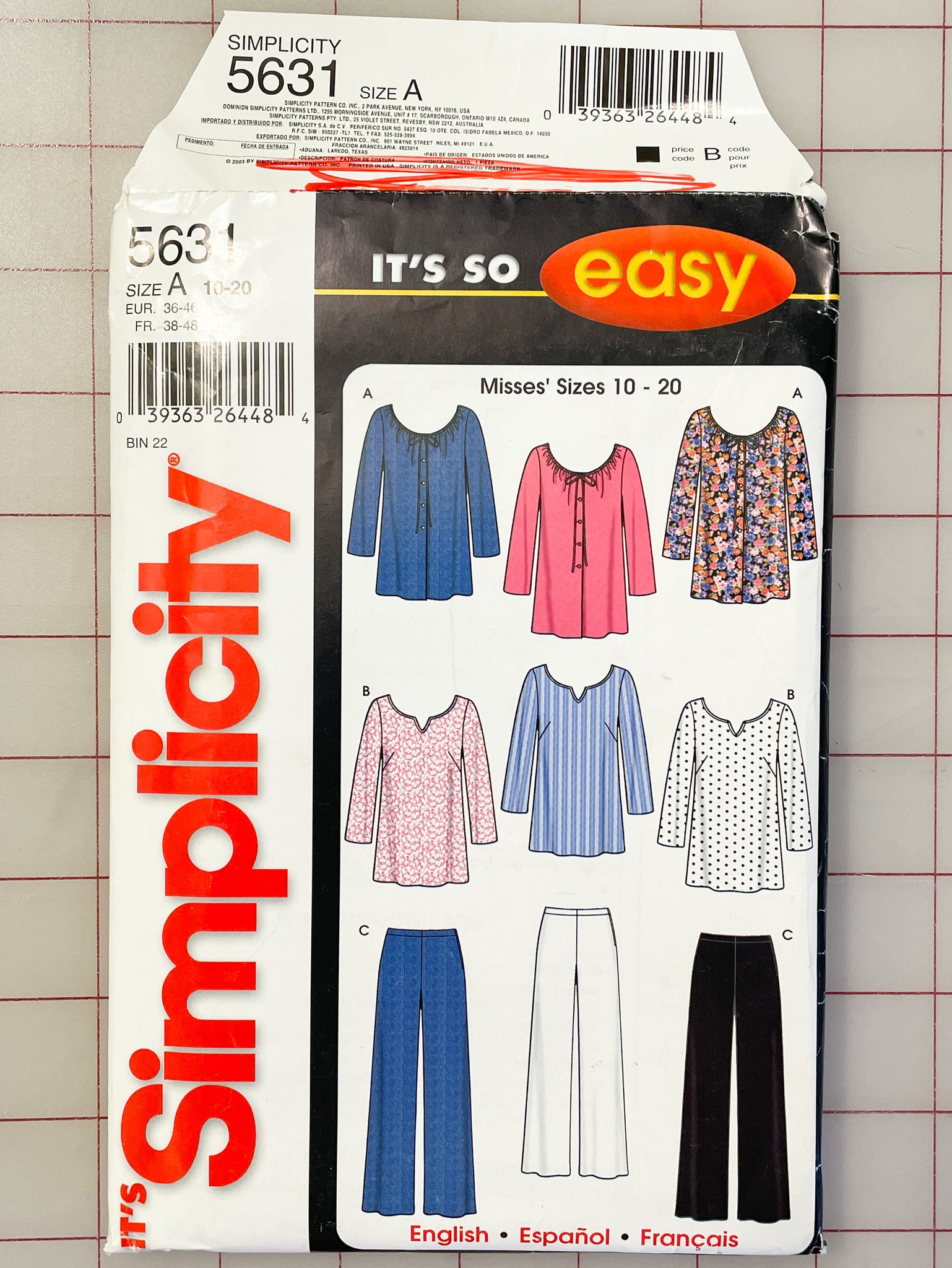 2003 Simplicity 5631 Pattern - Blouses and Pants FACTORY FOLDED