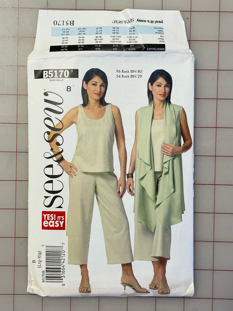 2008 See & Sew 5170 Pattern - Cover-Up, Top and Pants FACTORY FOLDED