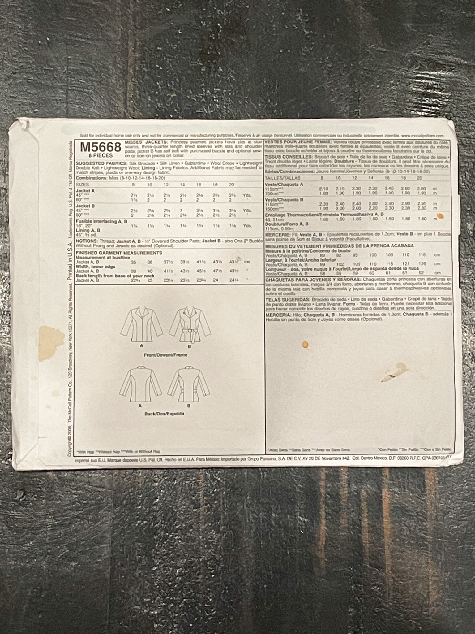 SALE 2008 McCall's 5668 Pattern - Women's Jacket