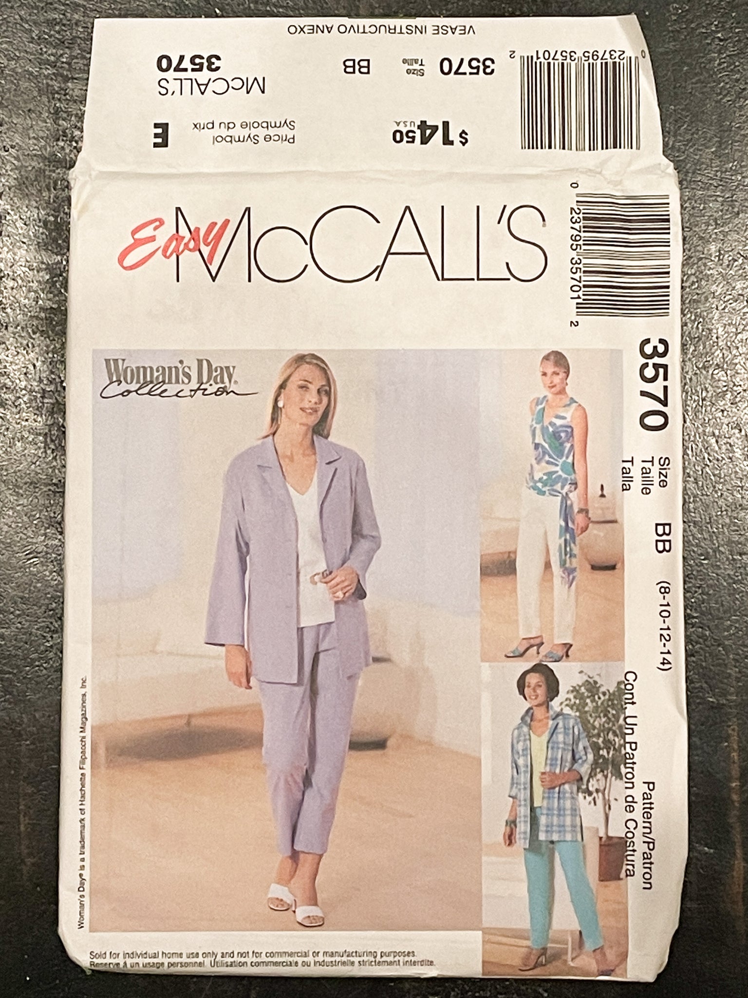 2002 McCall's 3570 Pattern - Women's Shirt Jacket, Blouse, Sash and Pants FACTORY FOLDED