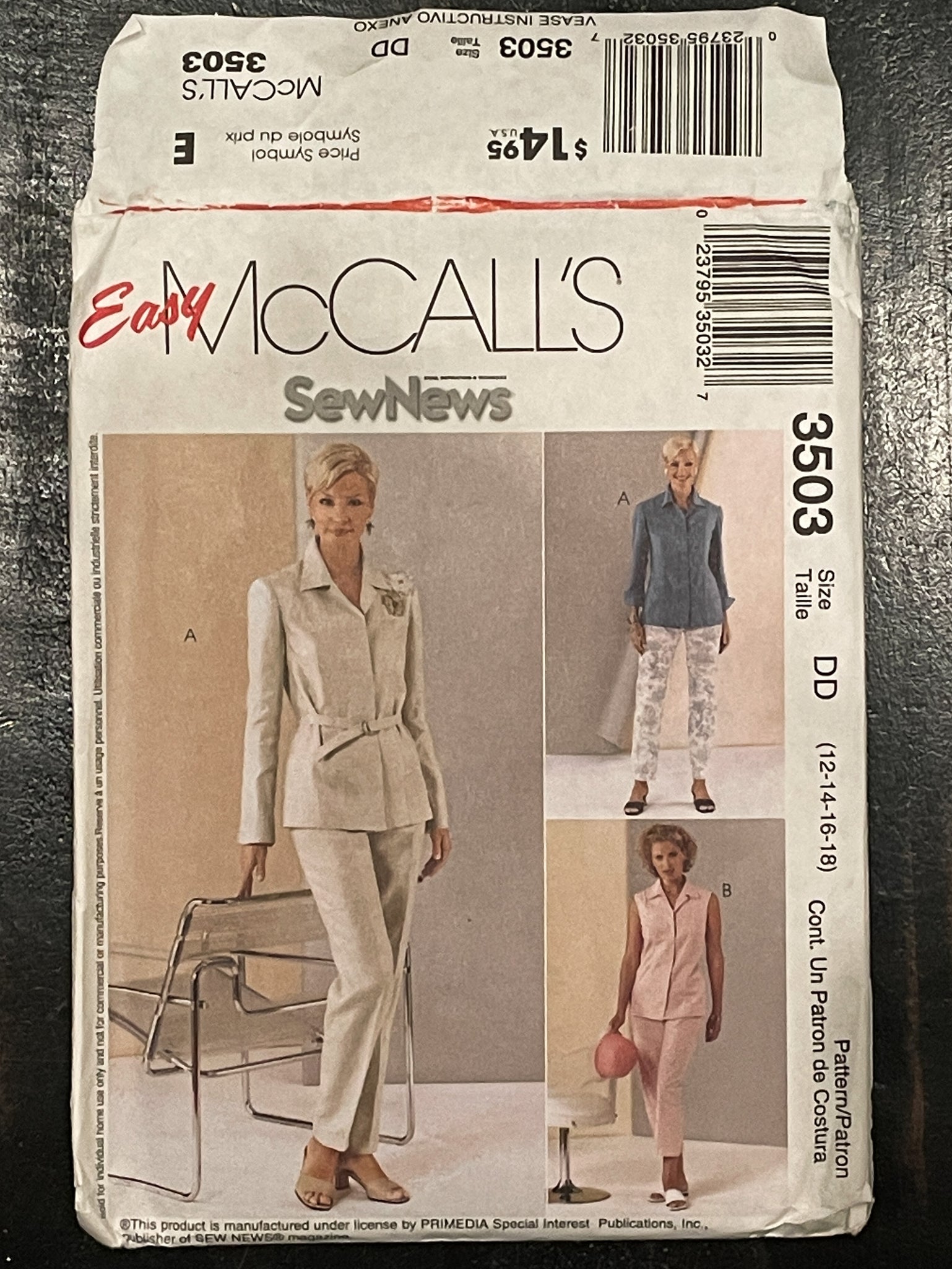 SALE 2002 McCall's 3503 Pattern - Women's Shirt and Pants and Belt FACTORY FOLDED