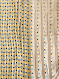 SALE 1 3/4 YD Polyester Pleated Print - Ecru with Light Blue, Navy Blue and Yellow Polka Dots