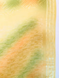 6 1/2 YD Polyester Chiffon Sari Fabric - Mottled Lemon Yellow with Green and Woven Chevron Border