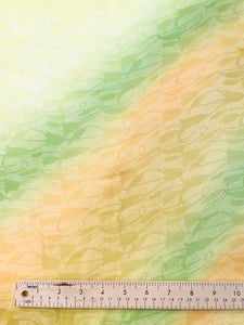 6 1/2 YD Polyester Chiffon Sari Fabric - Mottled Lemon Yellow with Green and Woven Chevron Border
