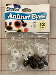 SALE Animal Eyes 12mm Pack of 6 - Brown