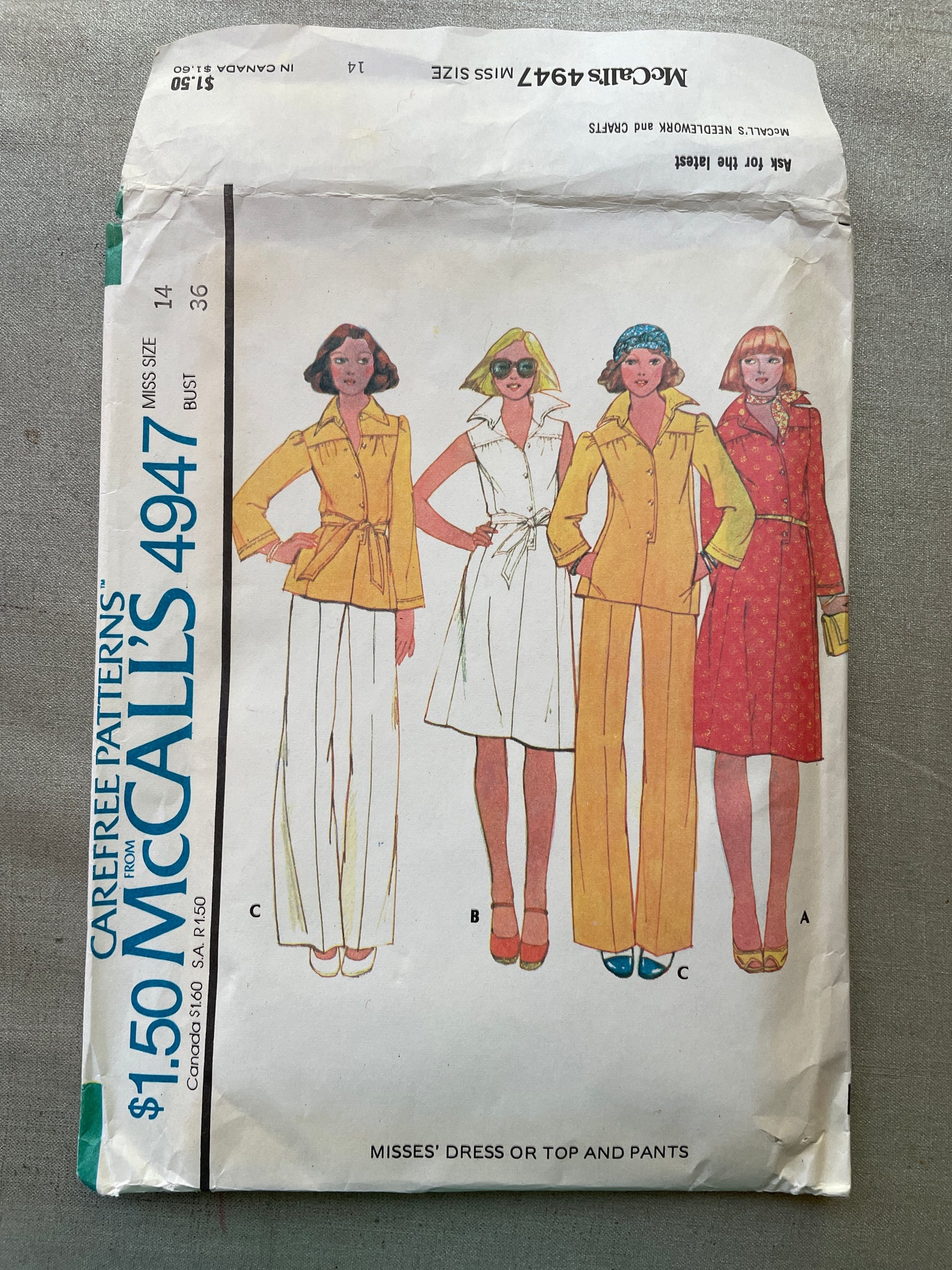 1976 McCall's 4947 Pattern - Dress or Top and Pants