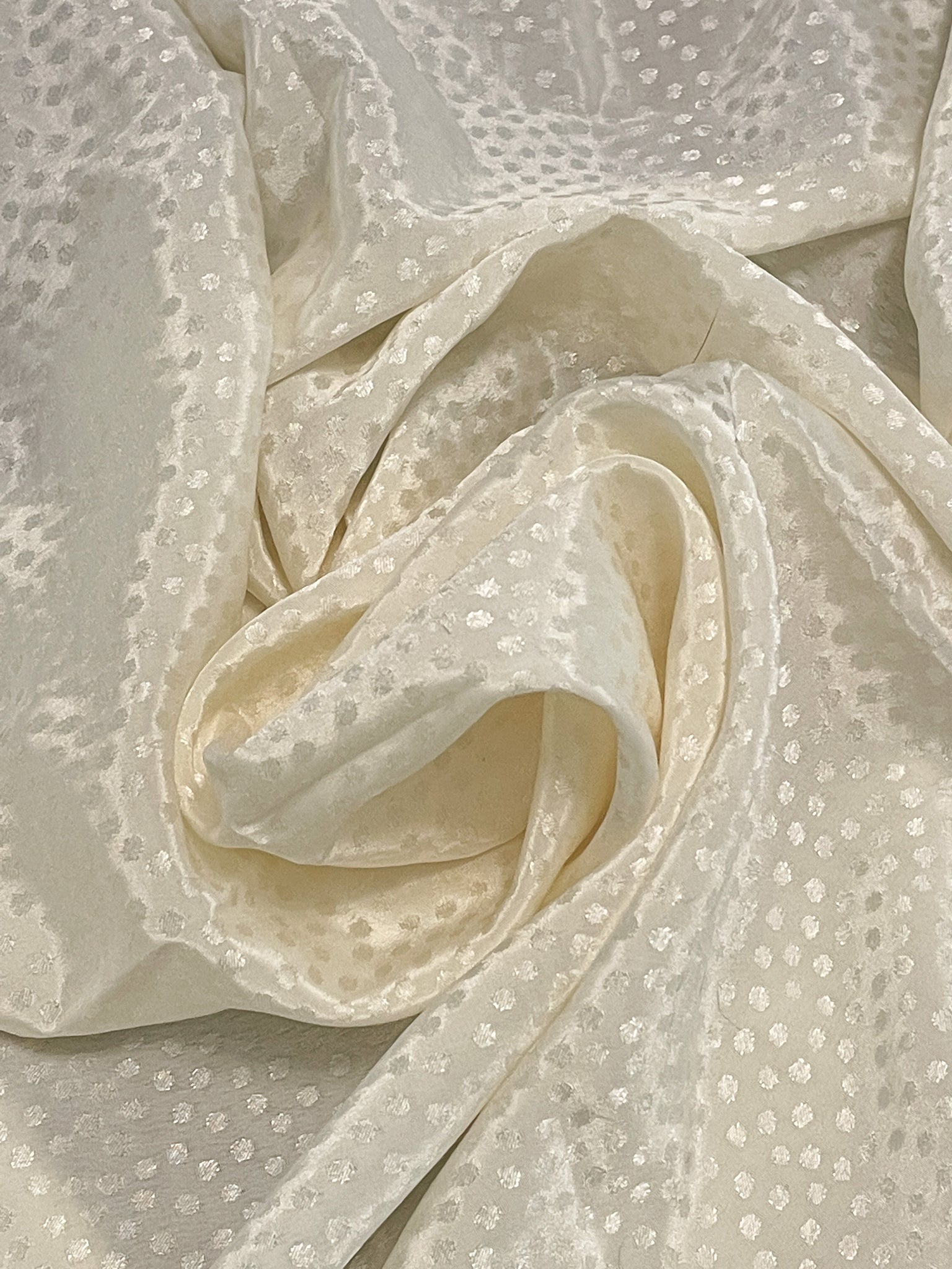 1 1/3 YD Polyester Jacquard - Off White with Small Polka Dots