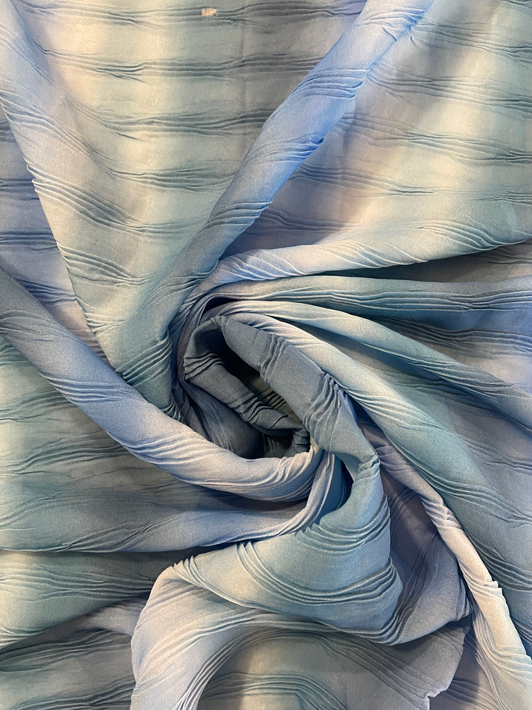 2 3/4 YD Polyester Georgette Crinkled - Multi Blue Stripe