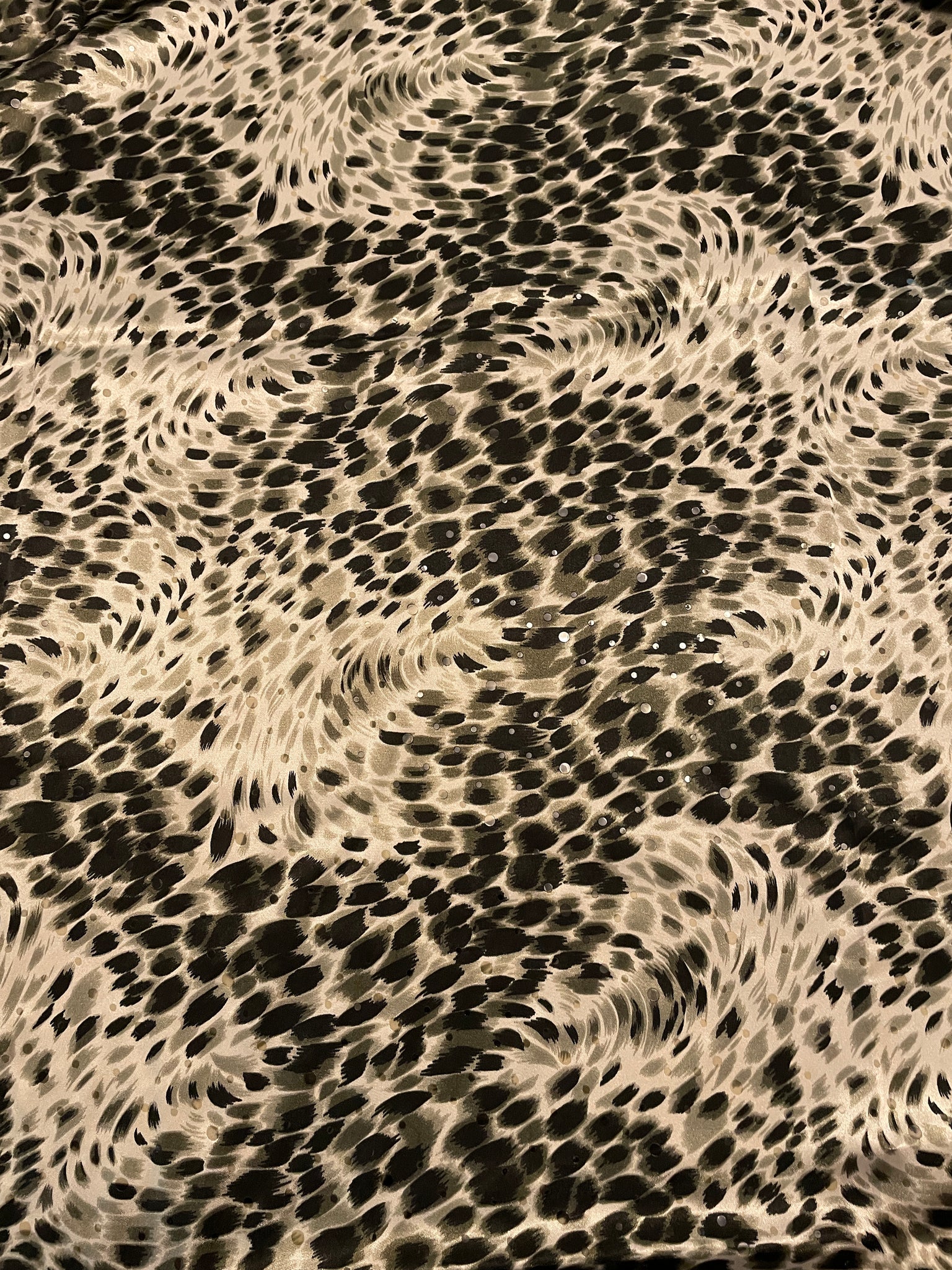 SALE 1 5/8 YD Polyester Charmeuse - Gray and Black Cheetah