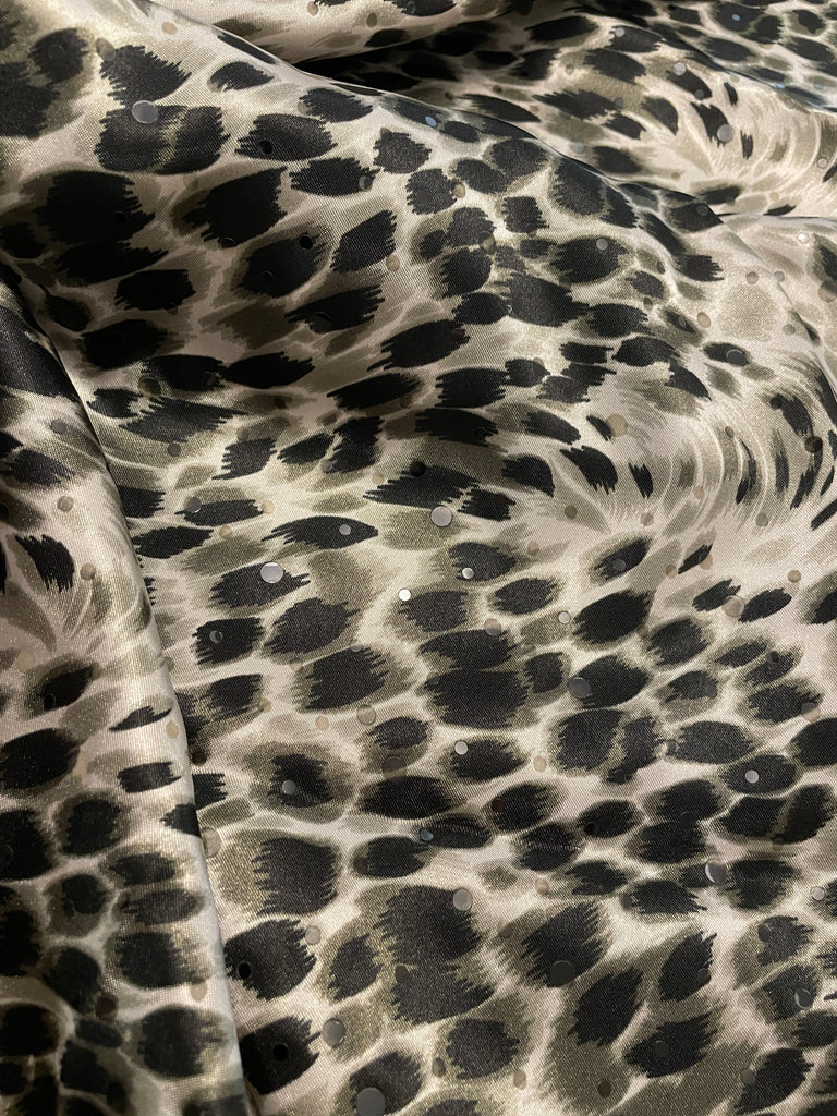 1 5/8 YD Polyester Charmeuse - Gray and Black Cheetah