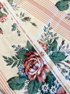 SALE Cotton Polished Vintage - White with Pink Stripes and Flowers