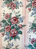 SALE Cotton Polished Vintage - White with Pink Stripes and Flowers