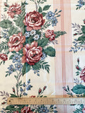 Cotton Polished Vintage - White with Pink Stripes and Flowers