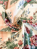 SALE Cotton Polished Vintage - White with Pink Stripes and Flowers