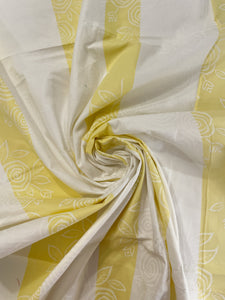 Cotton Percale Vintage - White with Yellow Stripes and White Floral Print