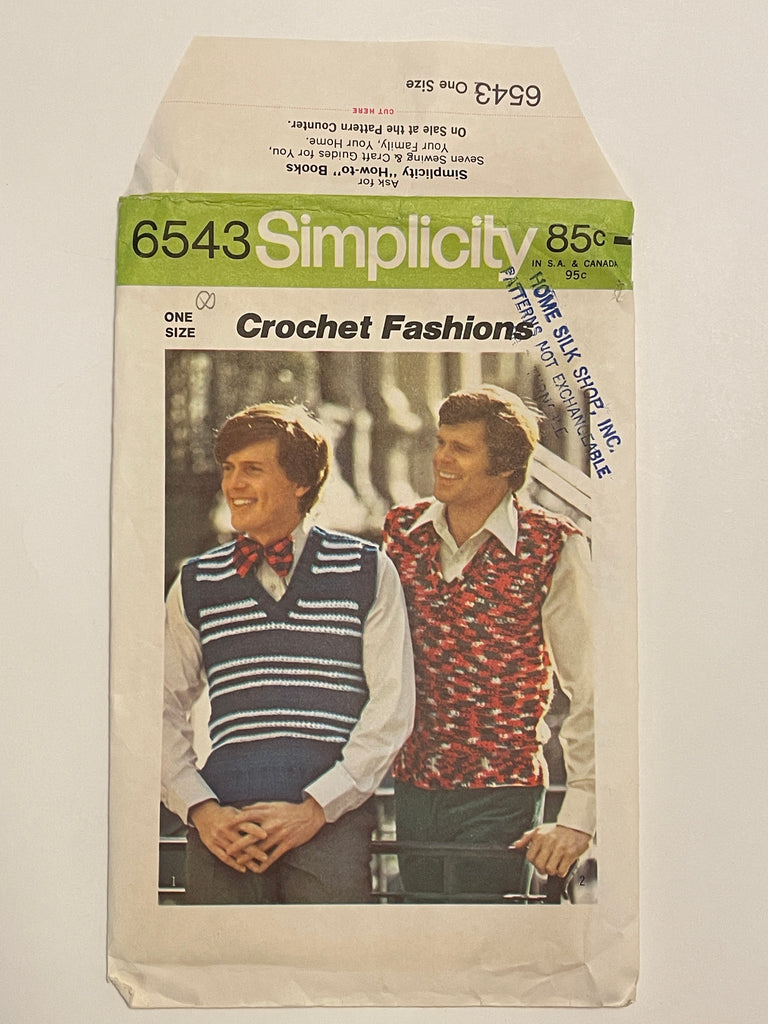1974 Simplicity 6543 Pattern - Mens' Crocheted Pullover Sweater Vest