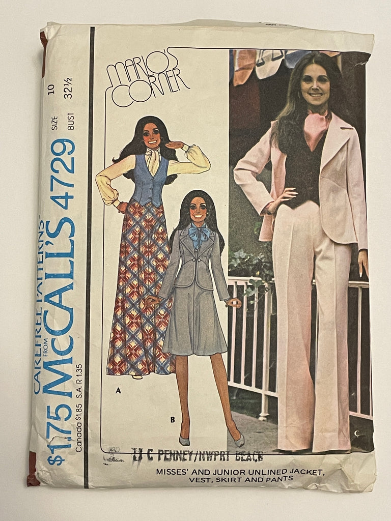 1975 McCall's 4729 Pattern - Jacket, Vest, Skirt and Pants