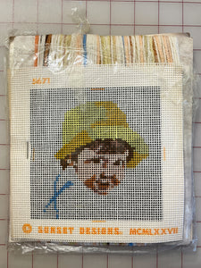 1977 Wool Needlepoint Kit Bundle Vintage - Girl and Boy in Hats