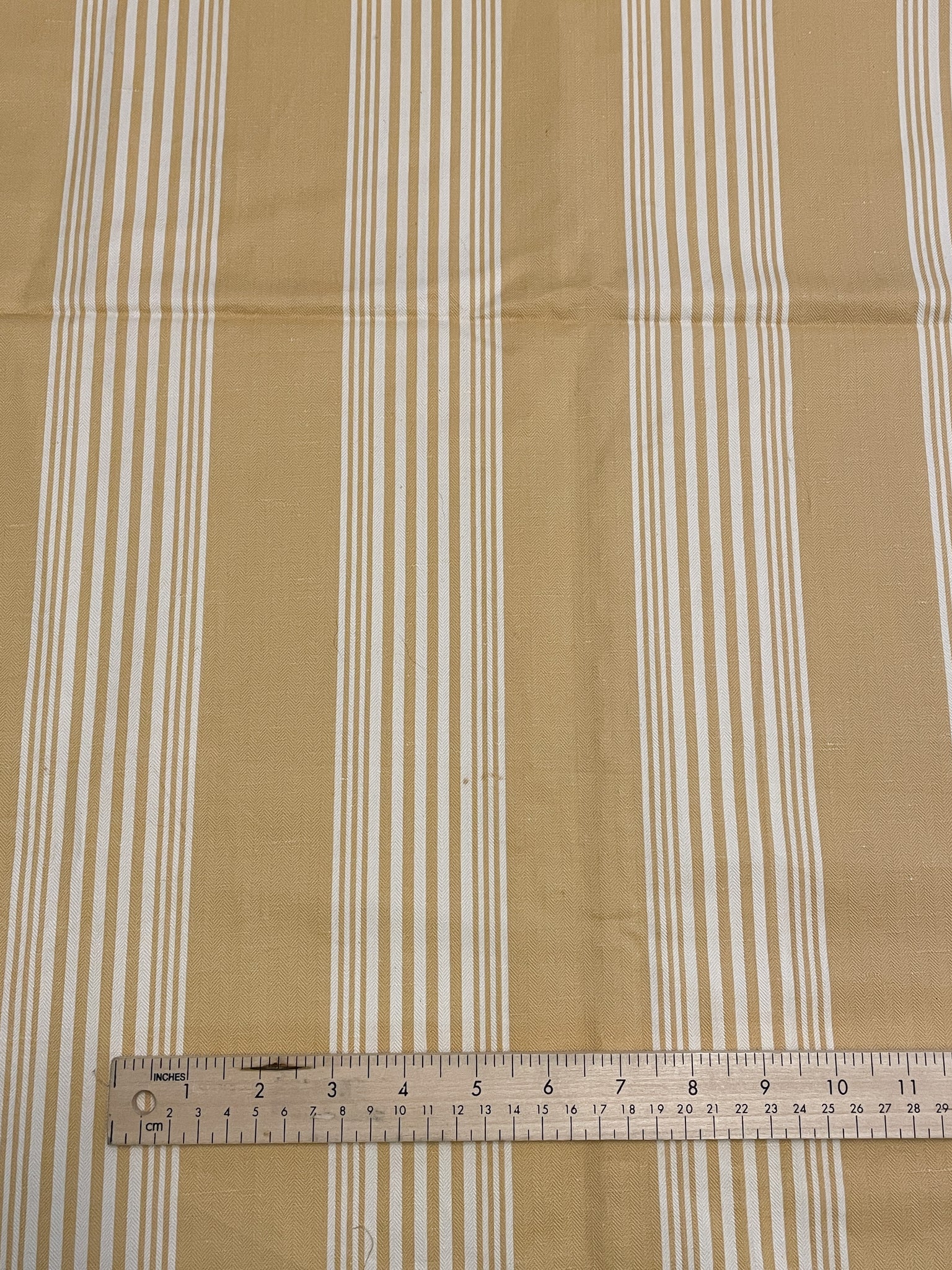 7/8 Cotton Herringbone with Yarn Dyed Stripe Remnant - Yellow and Off White (Natural)