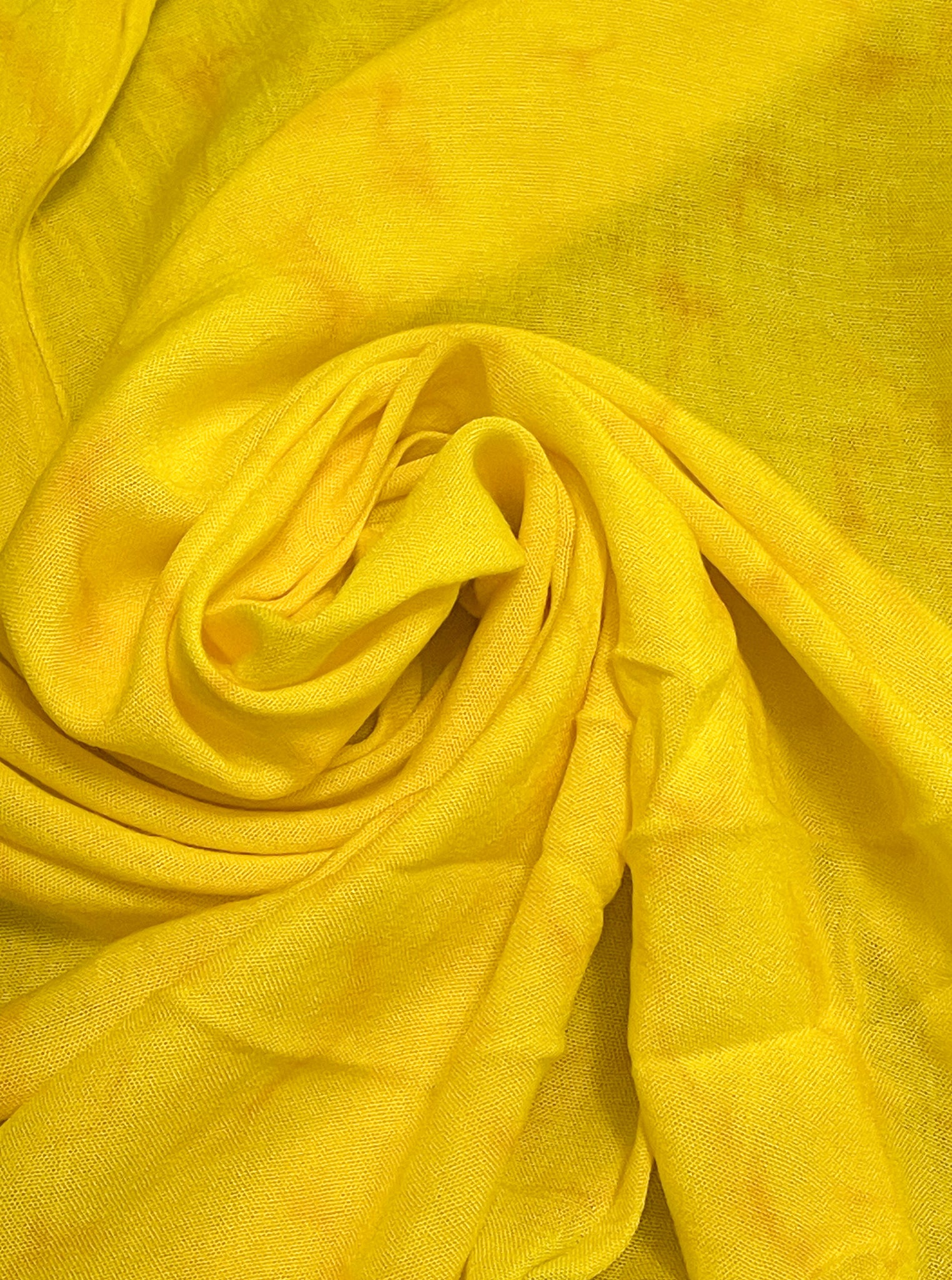 SALE 1 3/4 YD Rayon - Bright Mottled Yellow with Self Fringe on Cut Ends
