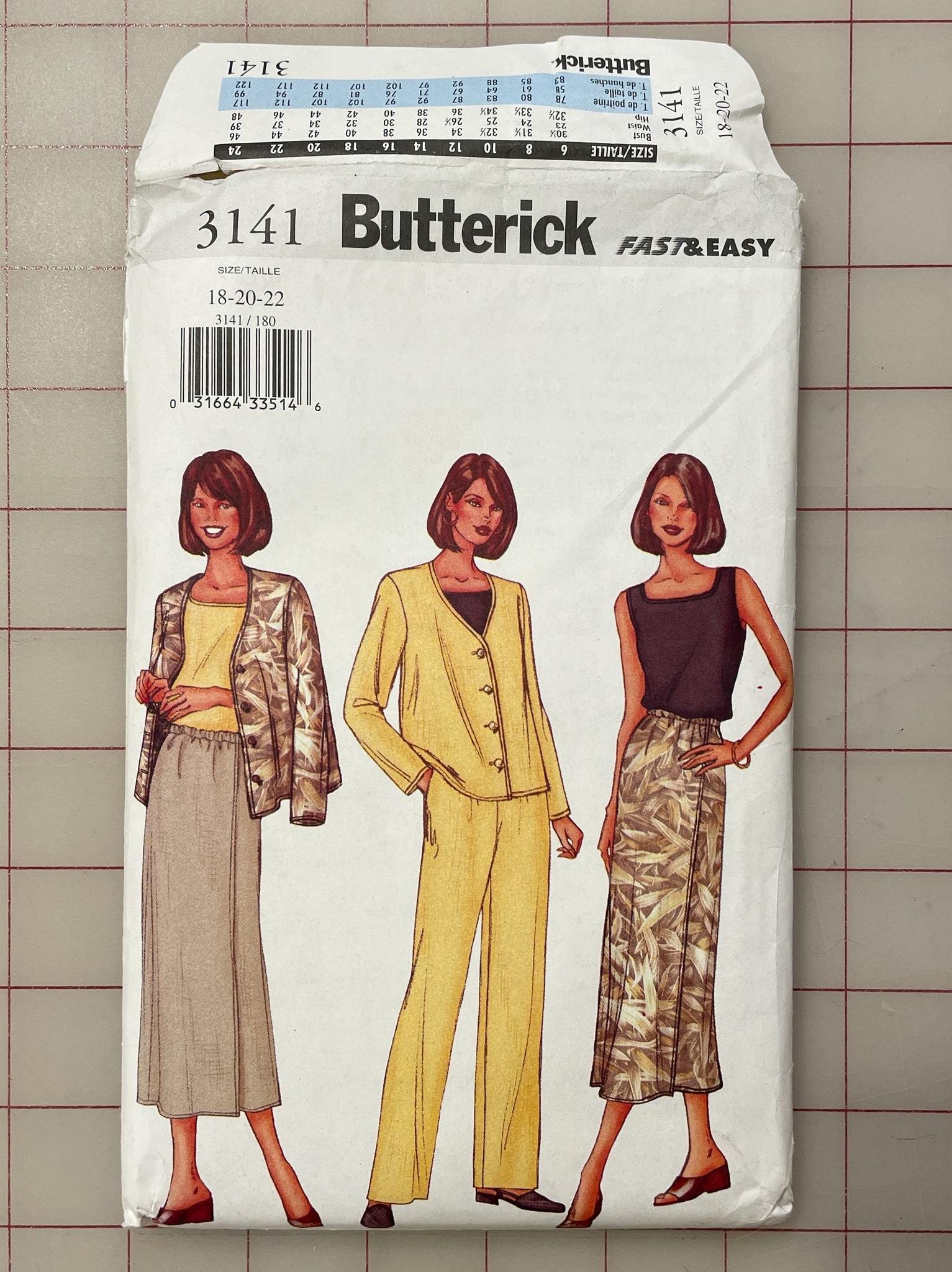 SALE 2001 Butterick 3141 Pattern - Women's Top, Skirt and Pants FACTORY FOLDED