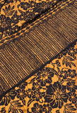 1 1/3 YD Rayon Batik - Mottled Tan with Black Floral Print, Border Cut Ends