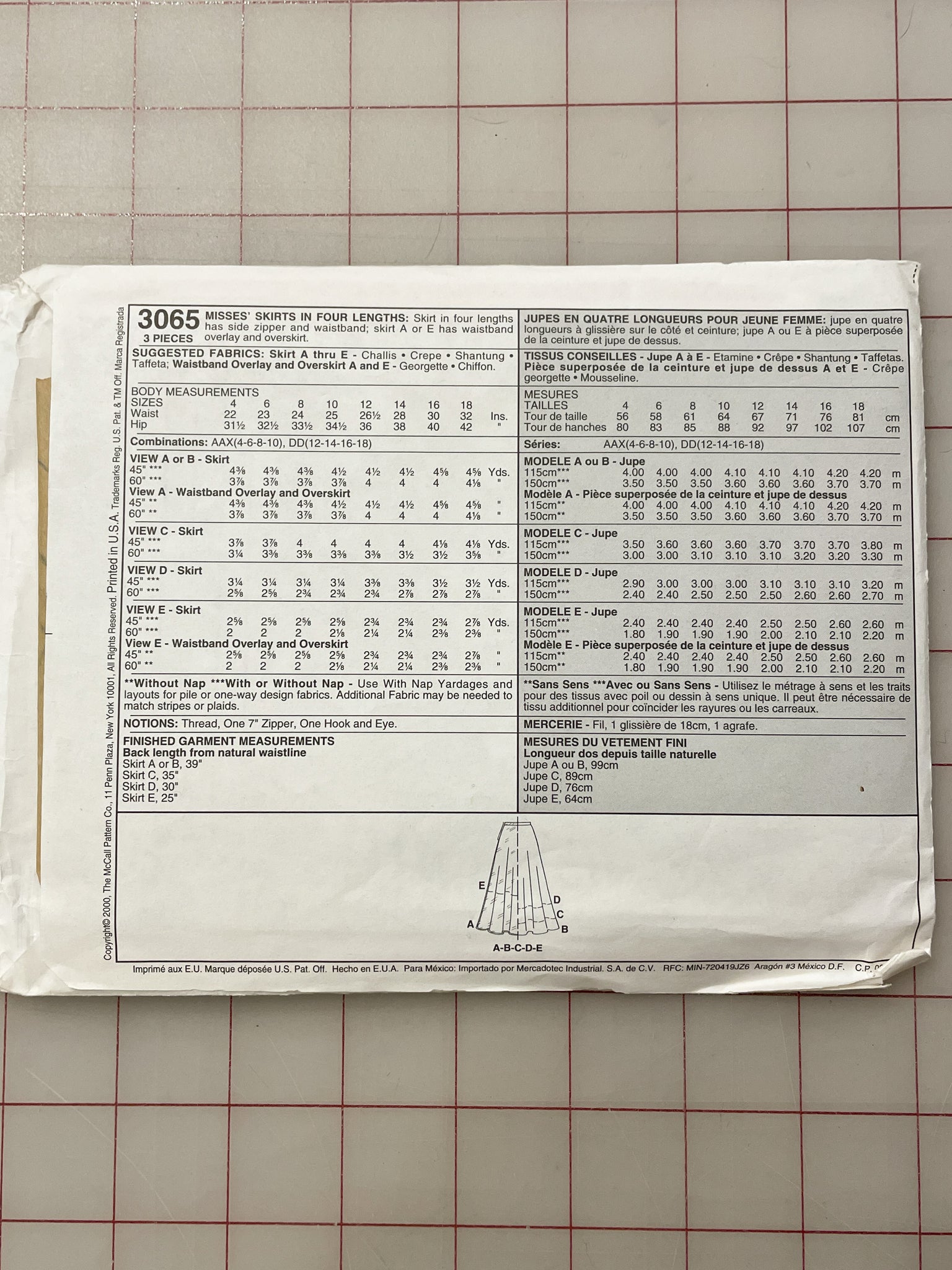 SALE 2000 McCall's 3065 Pattern - Skirt FACTORY FOLDED