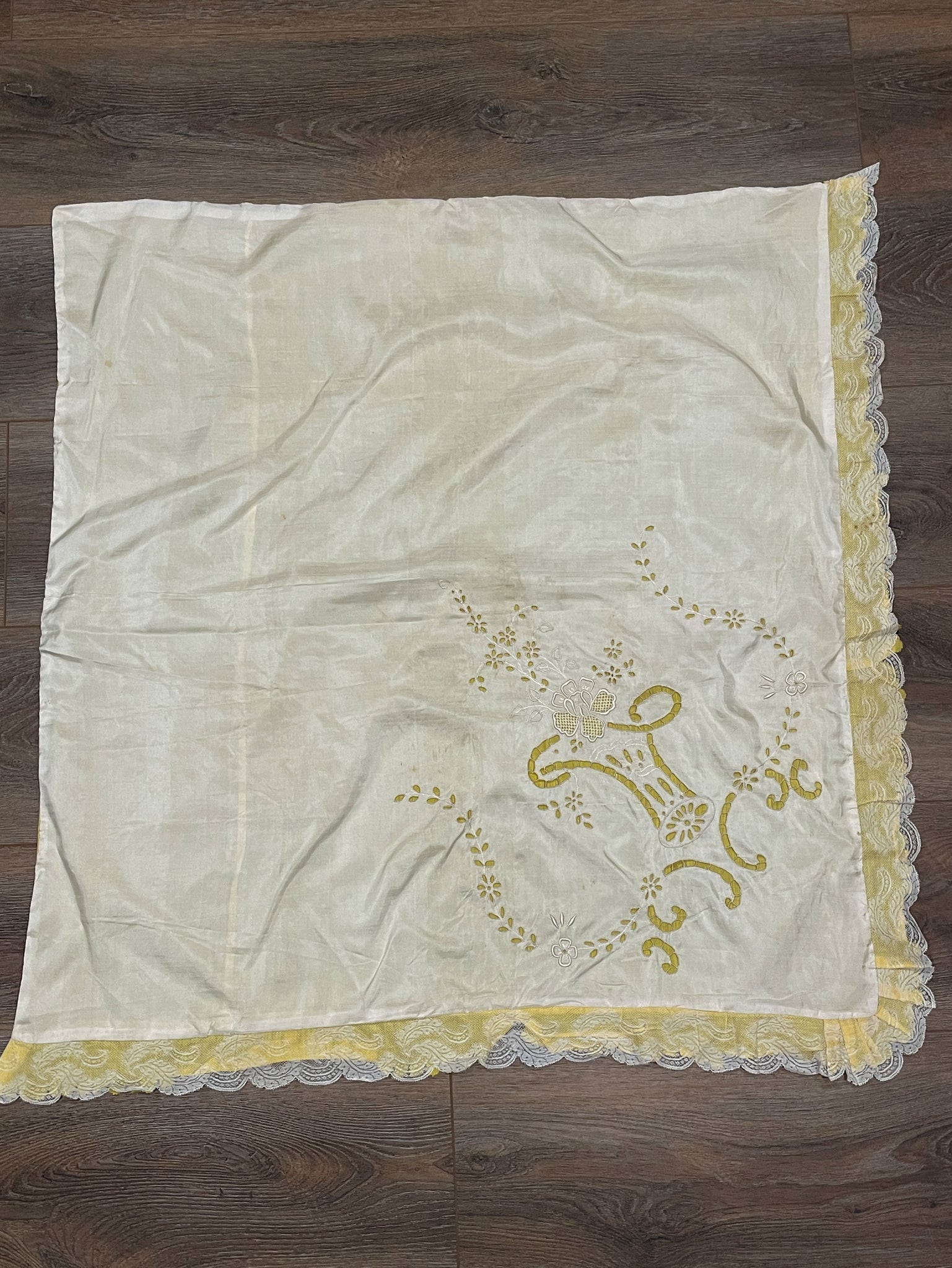 Silk & Linen Voile with Embroidery and Openwork Antique - Cream and Yellow